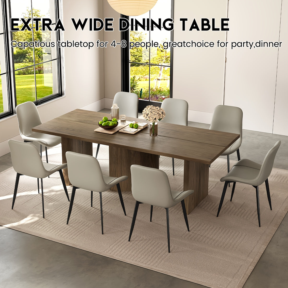 modern oak grain dining table set large tabletop stable 3d - Temu