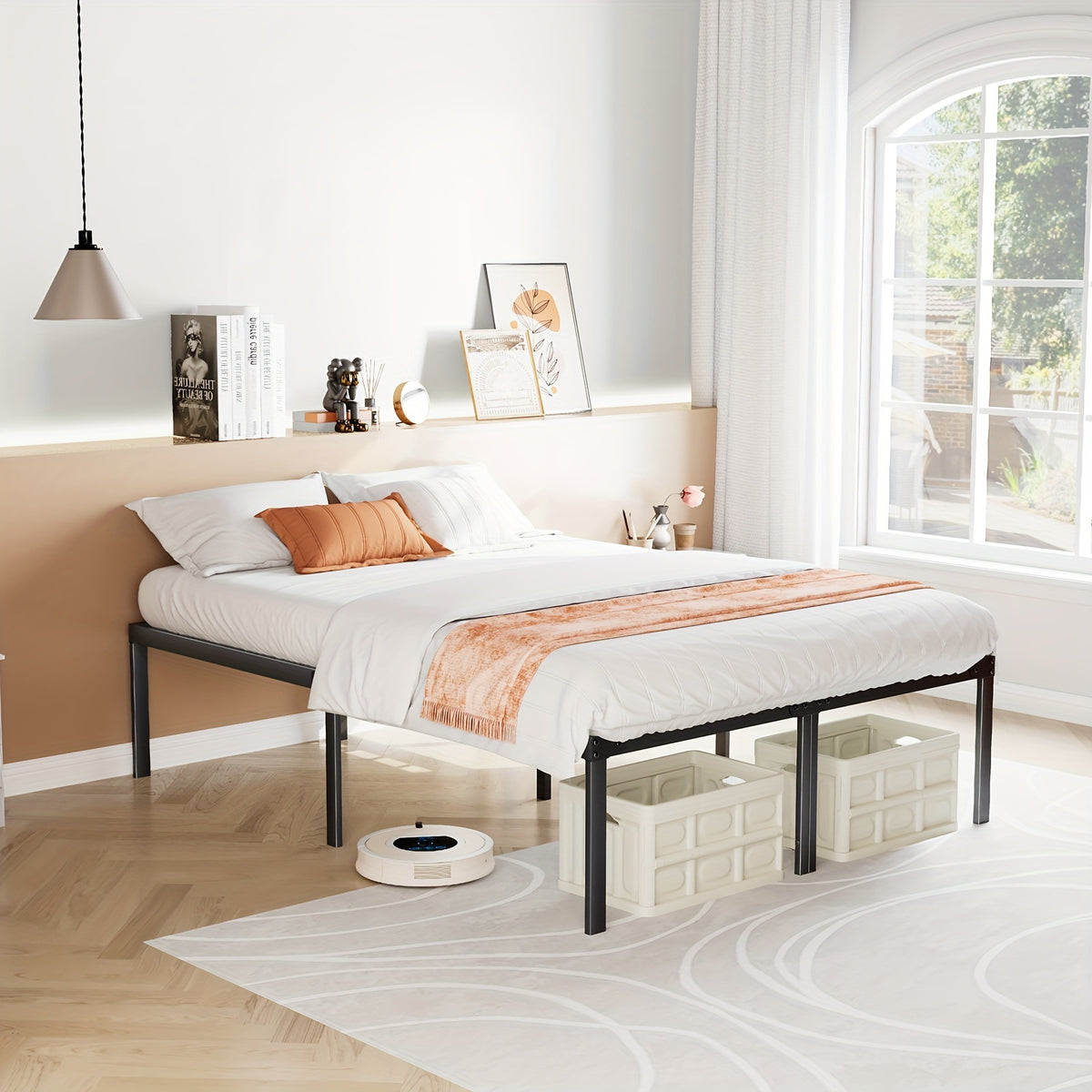 heavy duty metal platform bed frame memory foam mattress - Temu