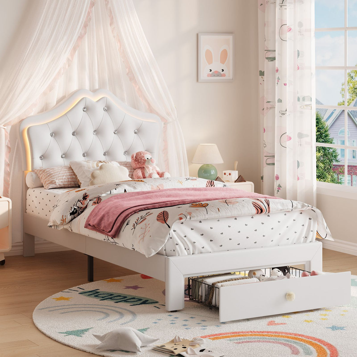 modern twin platform bed frame upholstered crystal button - Temu
