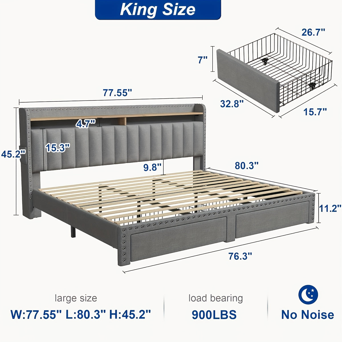 soft upholstered bed frame 2 storage drawers   mattress - Temu