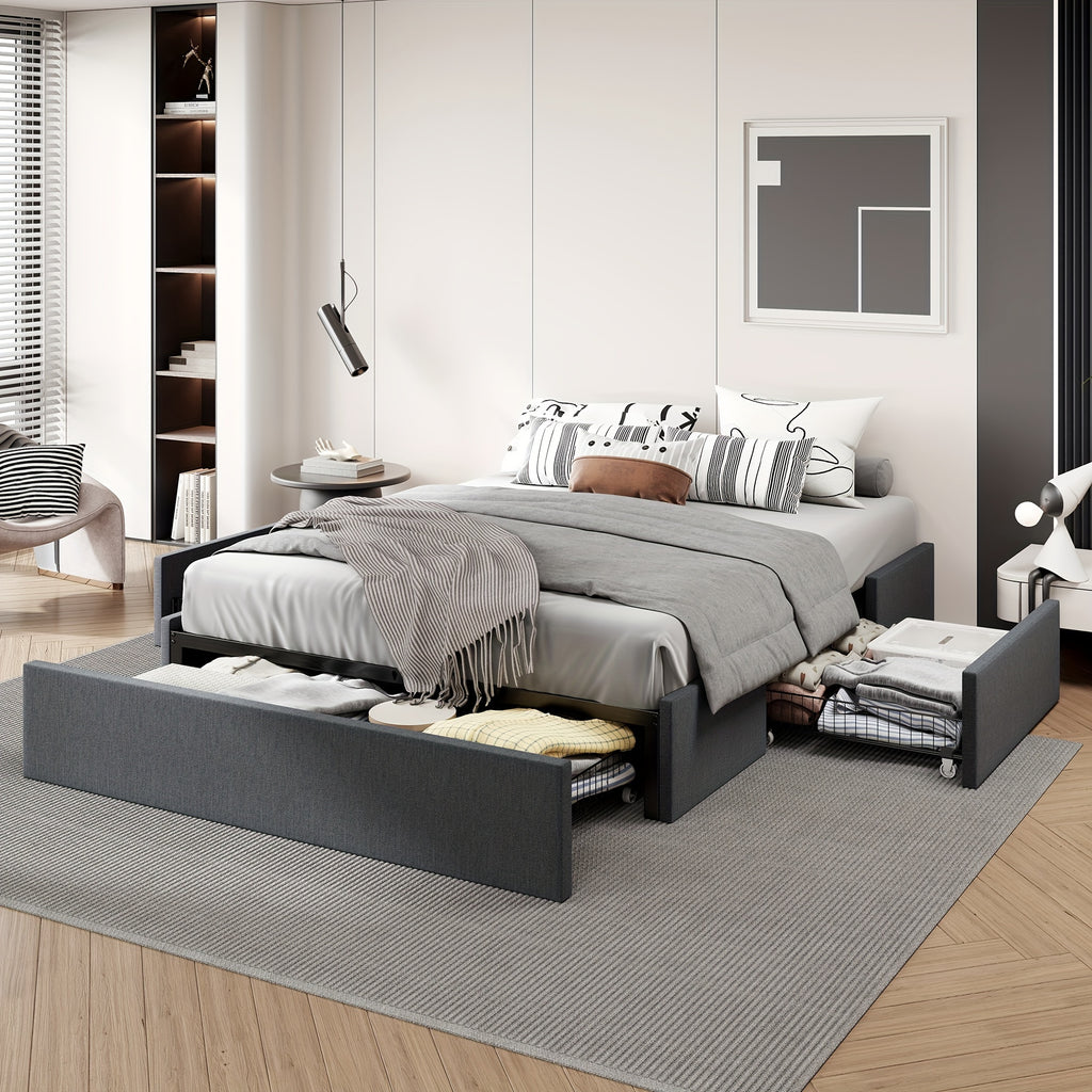full queen size platform bed frame 3 storage drawers - Temu