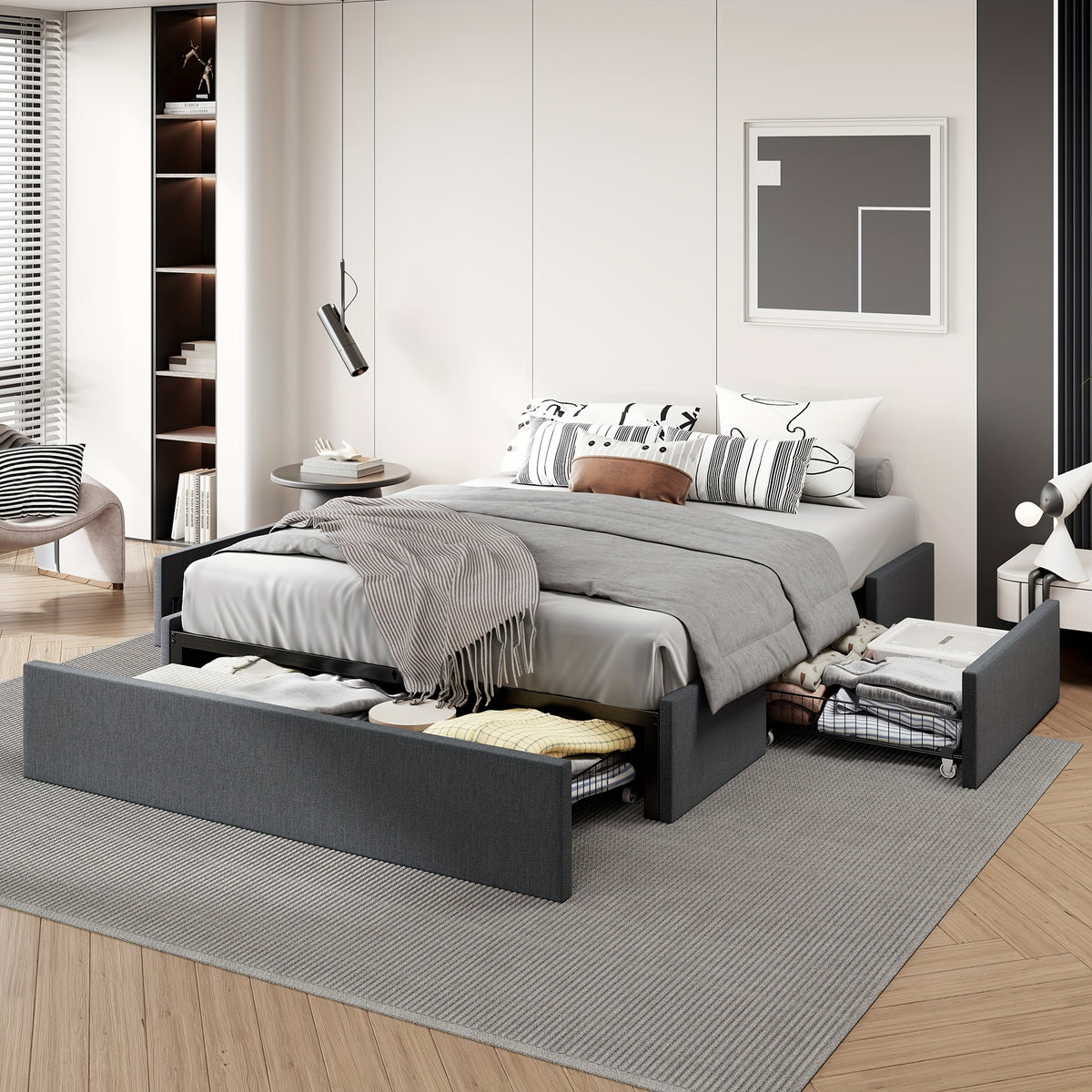 full queen size platform bed frame 3 storage drawers - Temu