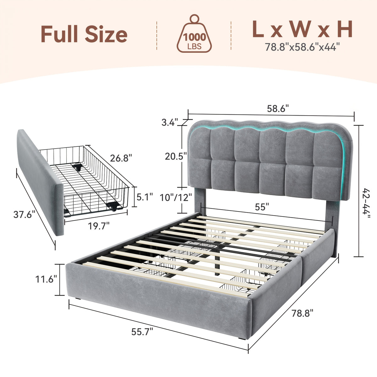 mraeer twin full queen bed frame led lighting 2 4 storage - Temu