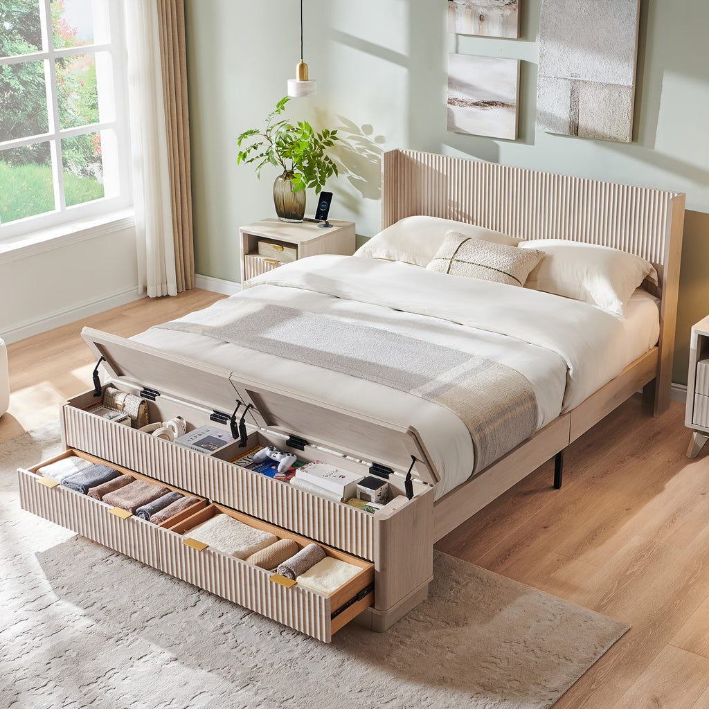 space saving upholstered platform bed in king queen sizes - Temu