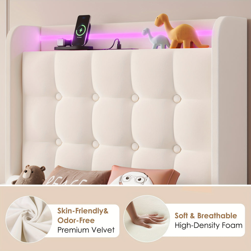 twin full queen upholstered bed frame led lights charging - Temu