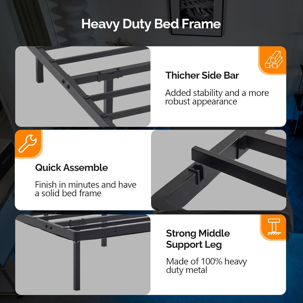 king floating bed frame usb led 14 heavy duty metal platform - Temu