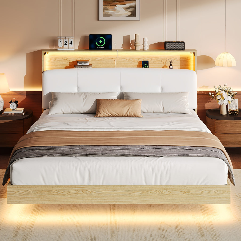 modern bed frame led lightings storage headboard - Temu