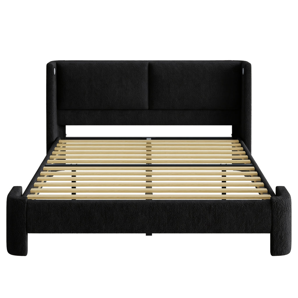 queen bed frame usb ports wingback headboard boucle - Temu