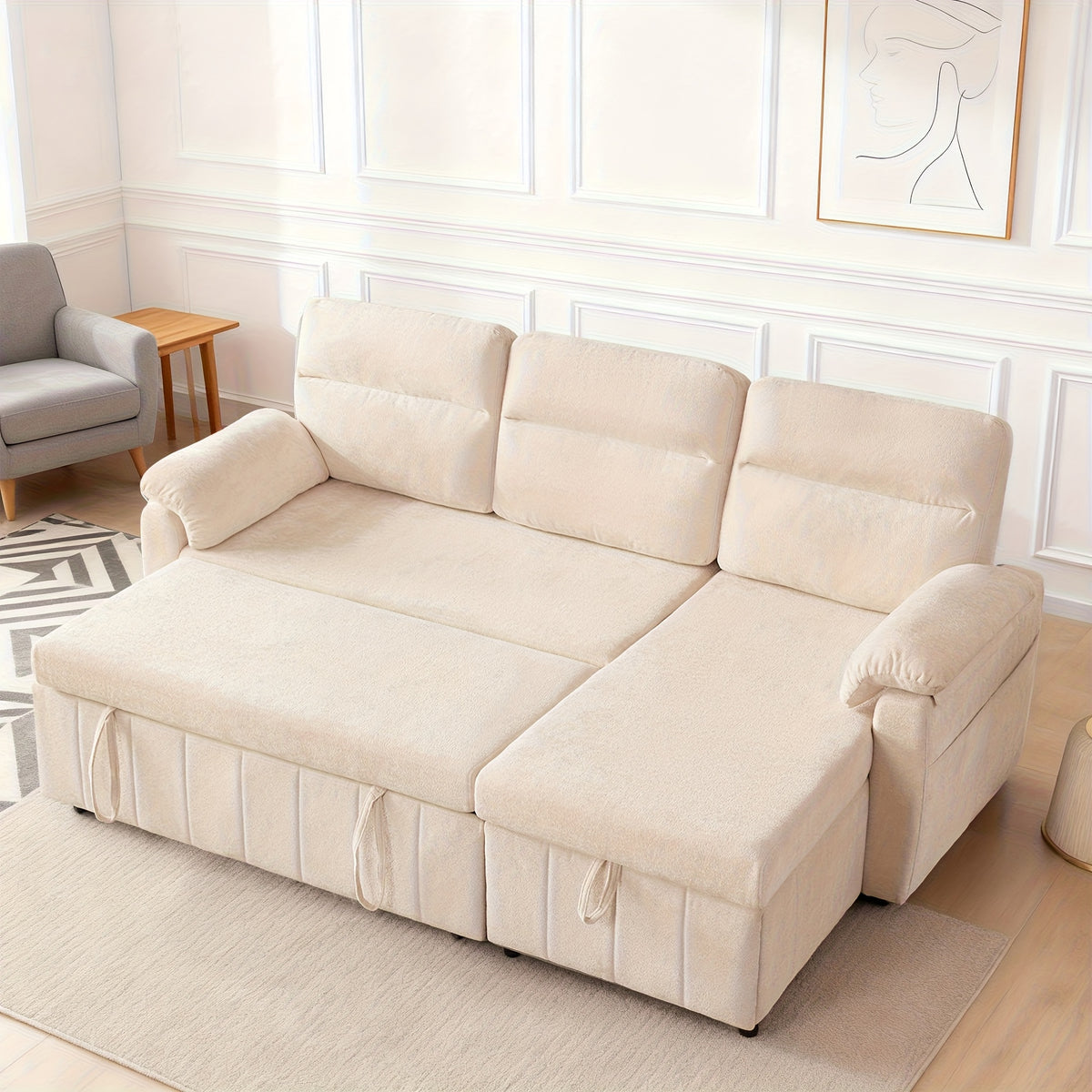 convertible sofa bed a pullout mattress featuring a chaise - Temu