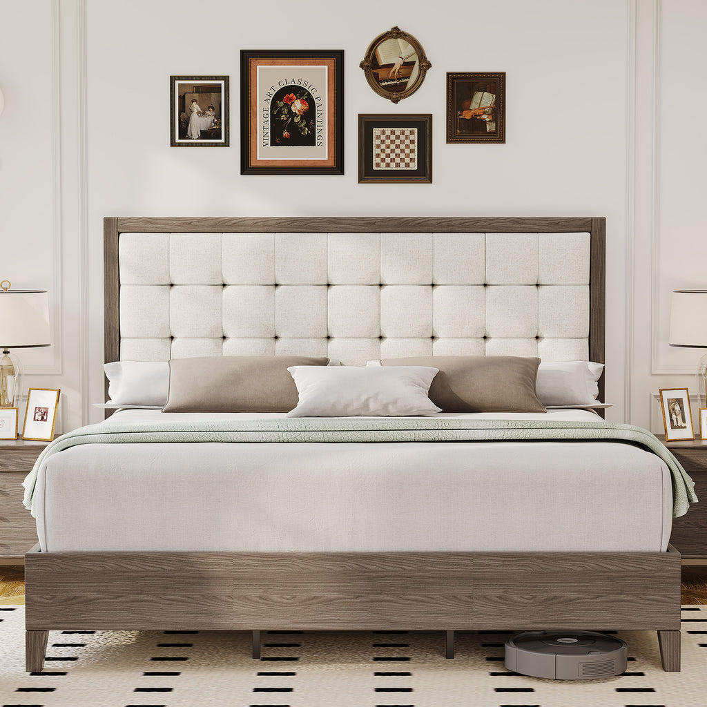 century wooden bed frame 49 high cushioned headboard - Temu