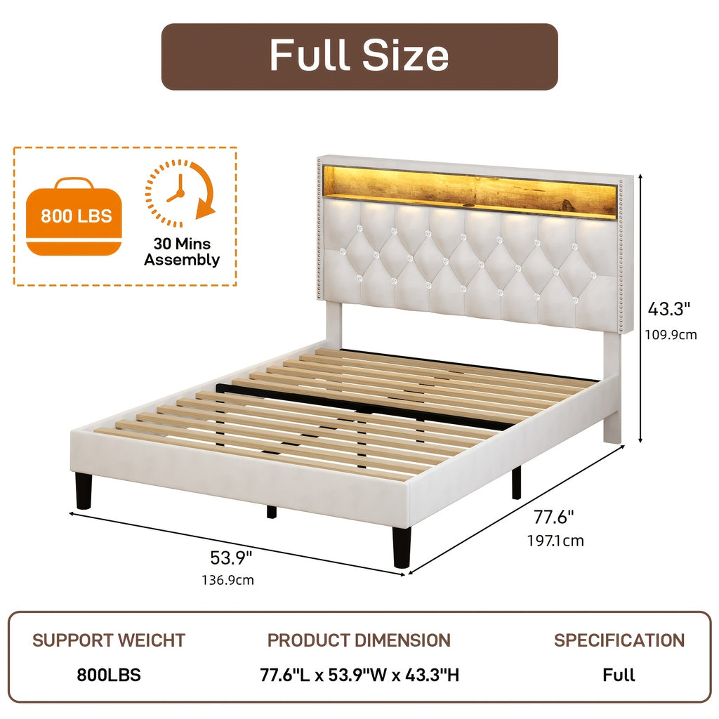 full queen king bed frame led lights velvet - Temu