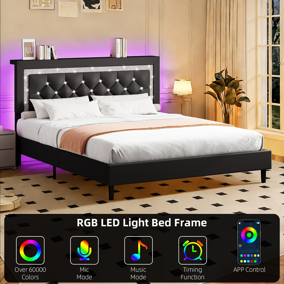 twin full queen king size bed frame storage headboard - Temu