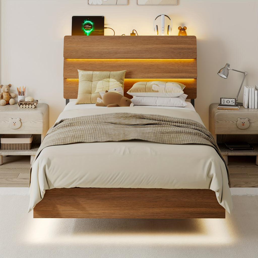 random floating bed frame led lights built in charging - Temu