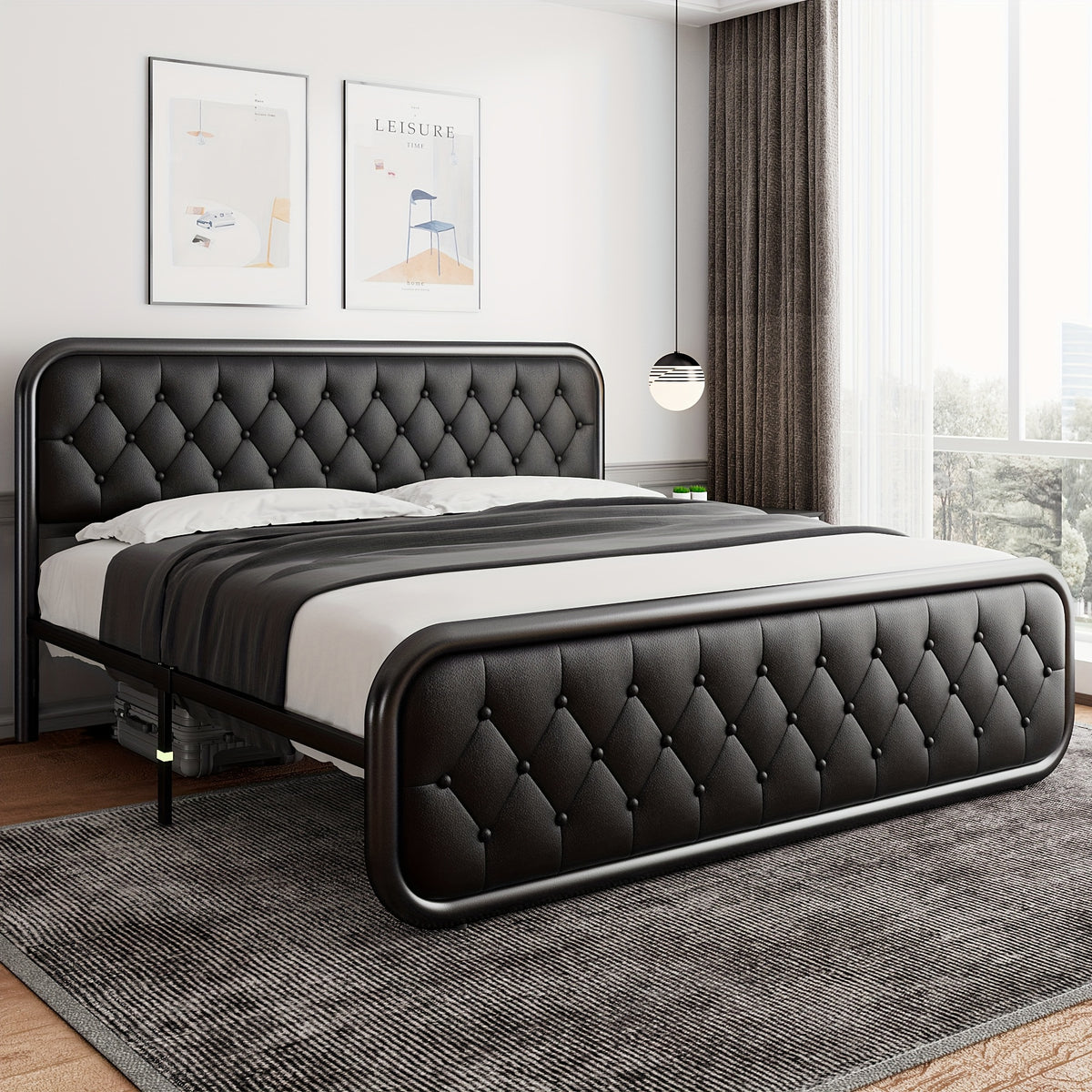 metal bed frame platform bed frame faux leather - Temu