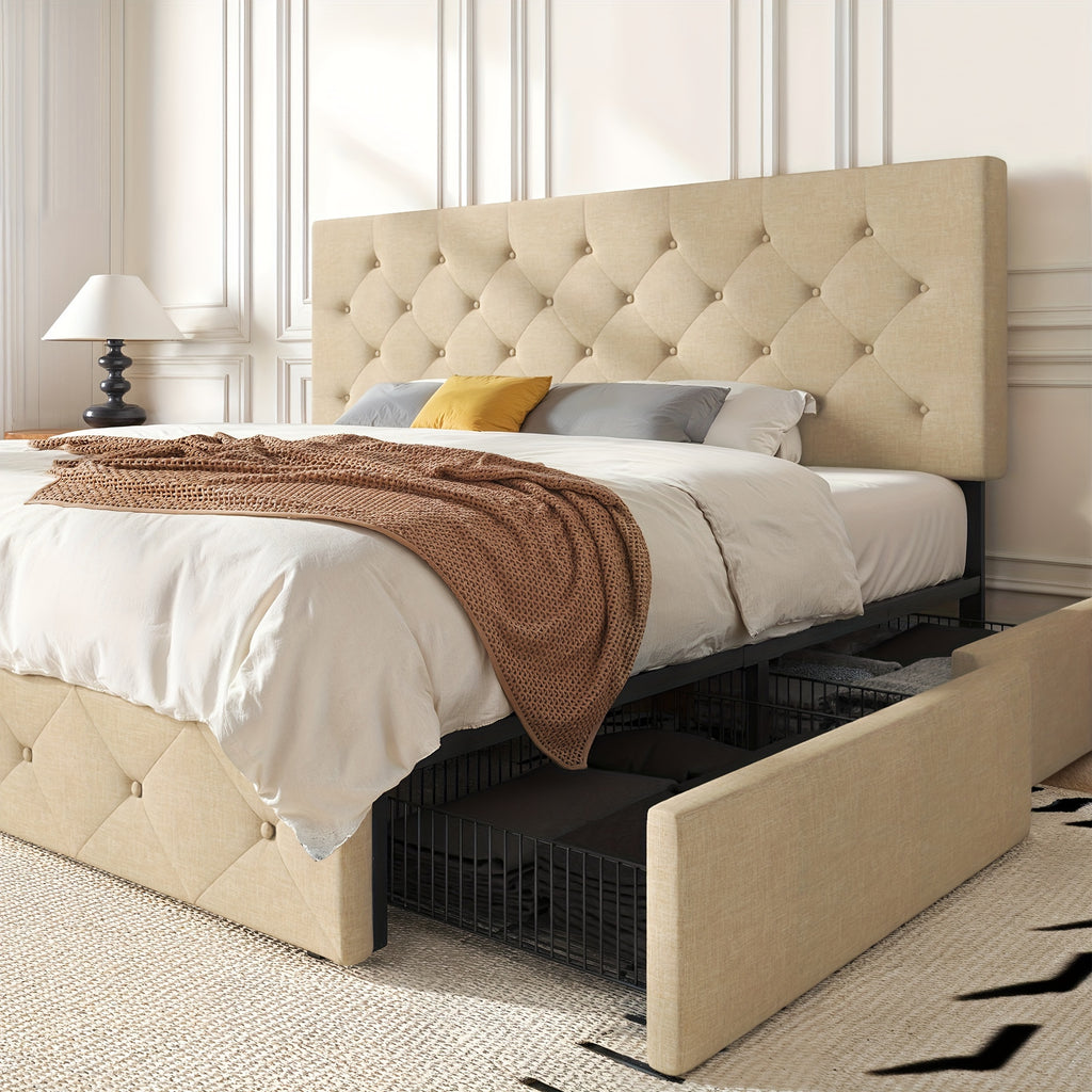 full queen king upholstered platform storage bed 4 - Temu