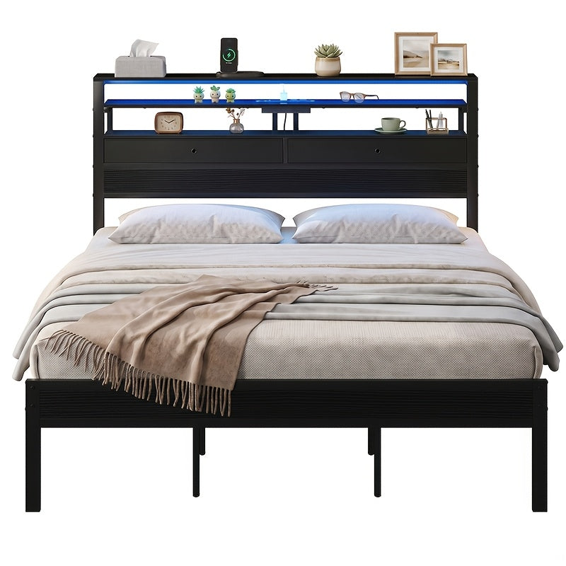 black led platform bed frame charging station 3 tier side - Temu