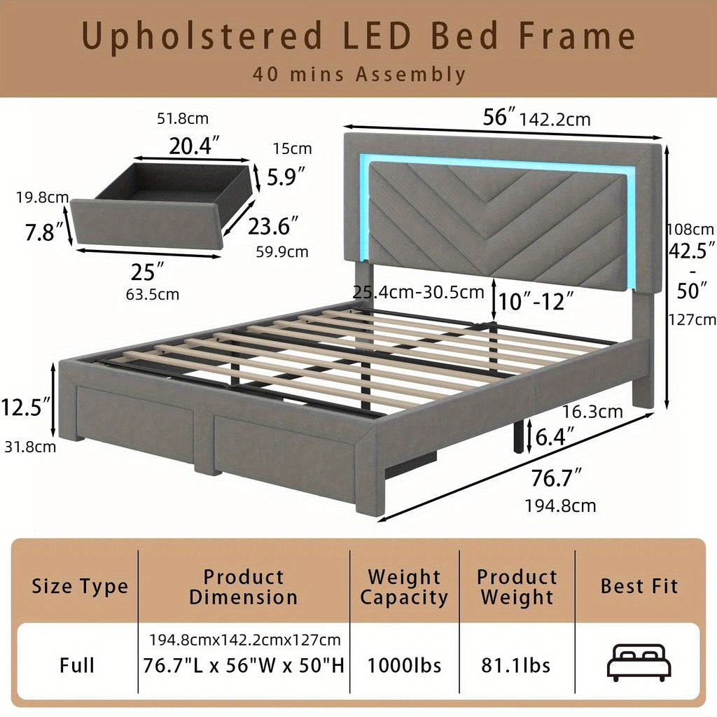 contemporary padded bed frame featuring an adjustable led - Temu
