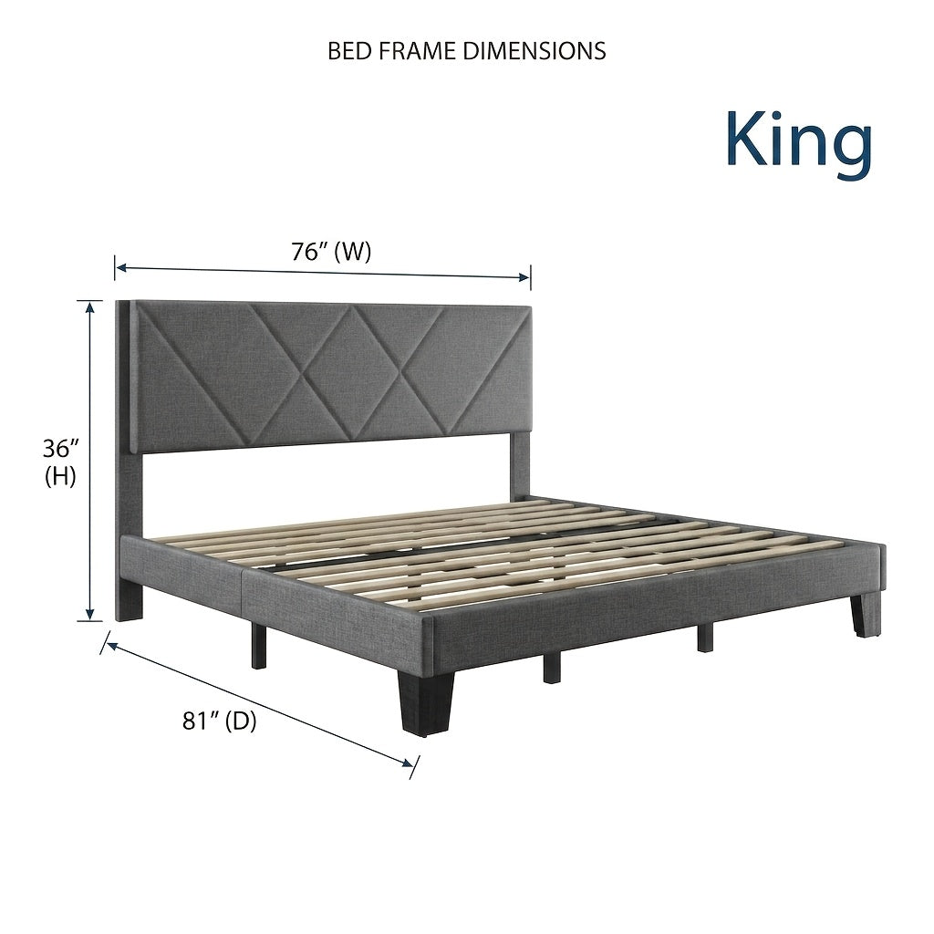bed frame upholstered headboard wooden slat support heavy - Temu