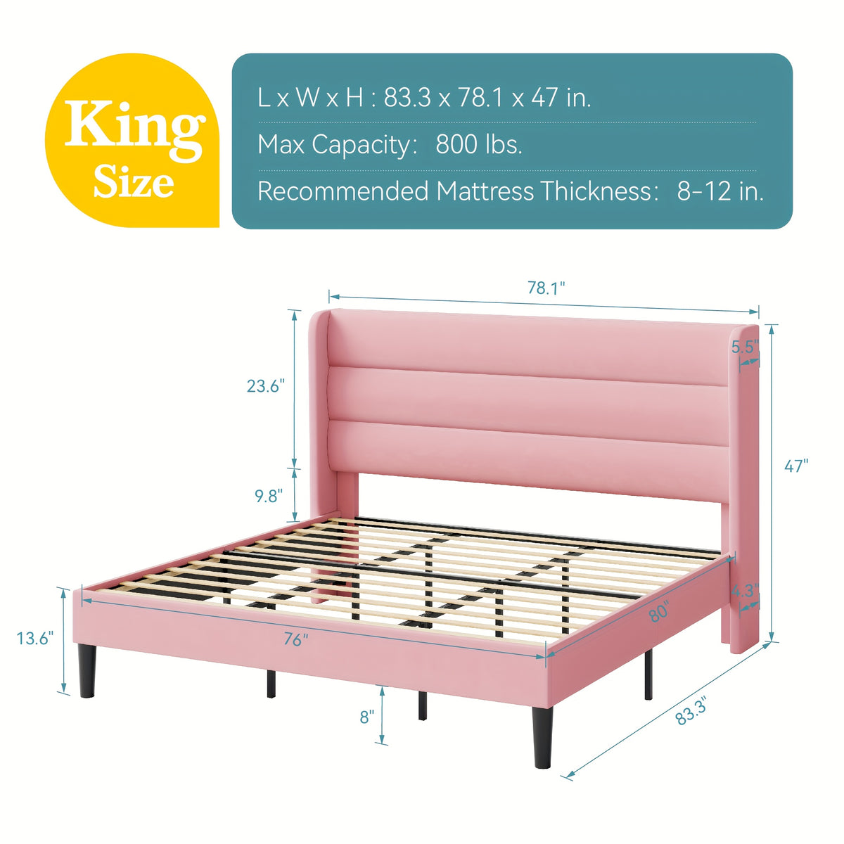 modern wingback platform bed frame velvet upholstered - Temu