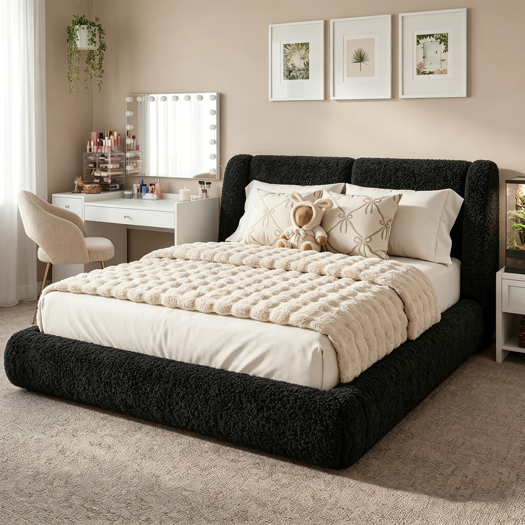 bohemian cloud bed frame queen size 5 sherpa headboard low - Temu