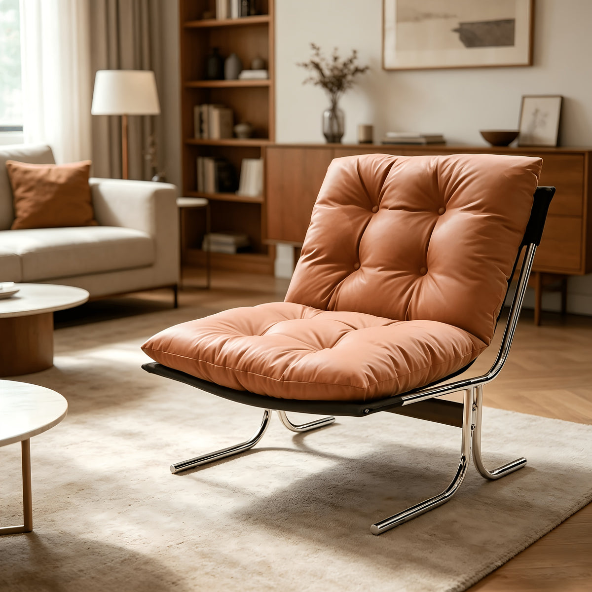 faux leather accent chair chrome metal legs armless modern - Temu