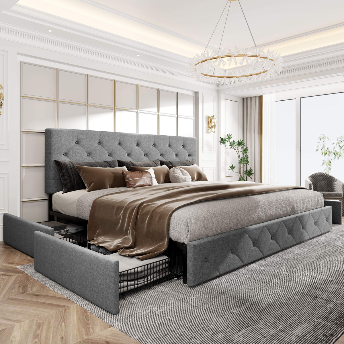 full queen king upholstered platform storage bed 4 - Temu