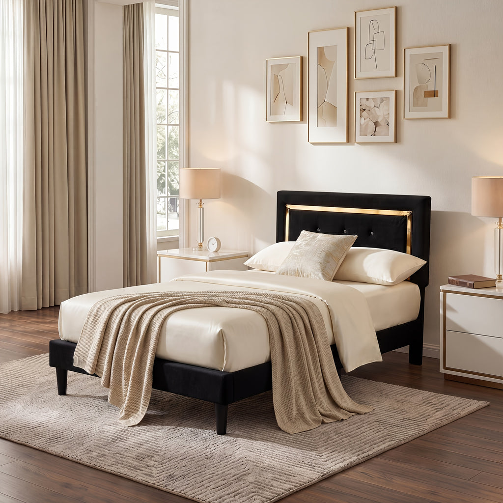flannel upholstered platform bed frame integrated headboard - Temu