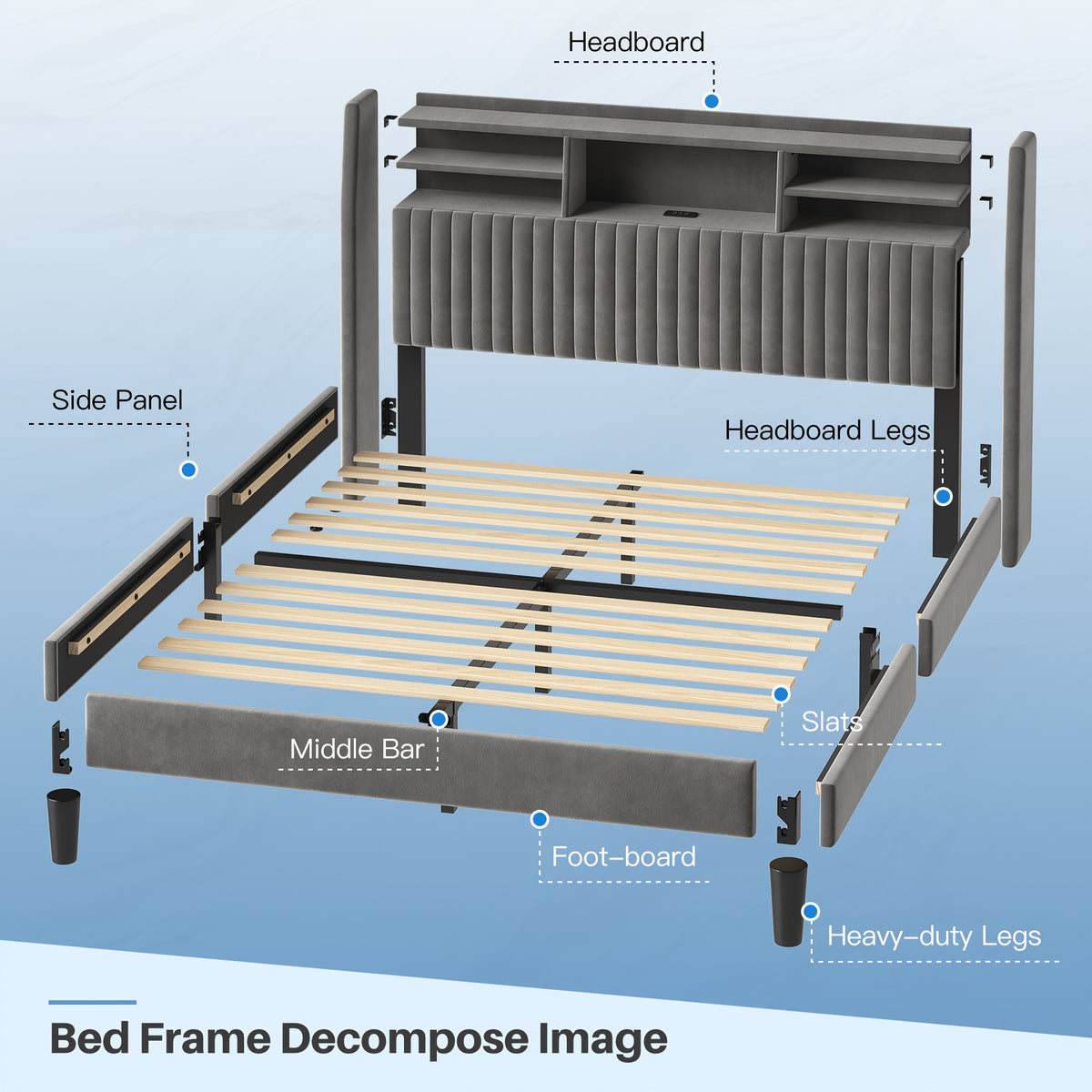 upholstered bed frame built in charging station led lighting - Temu