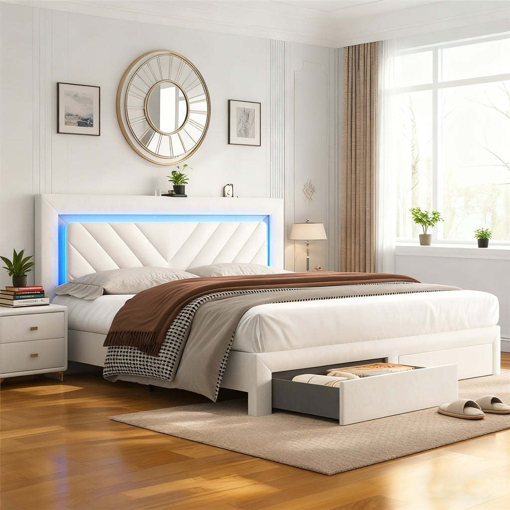 contemporary padded bed frame featuring an adjustable led - Temu