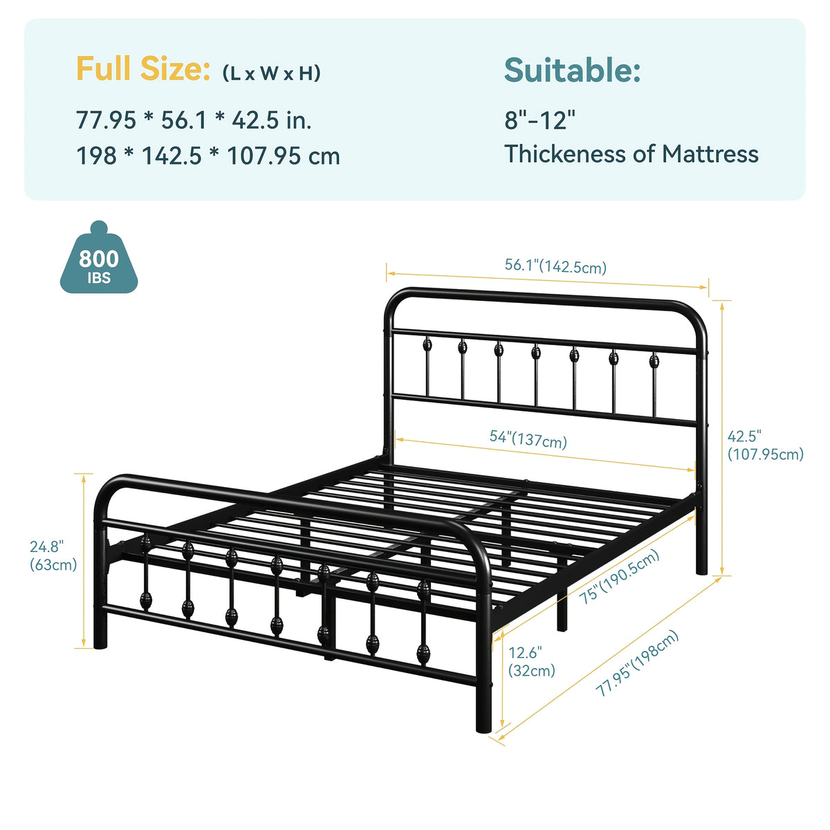 14 inch vintage metal bed frame iron headboard footboard - Temu