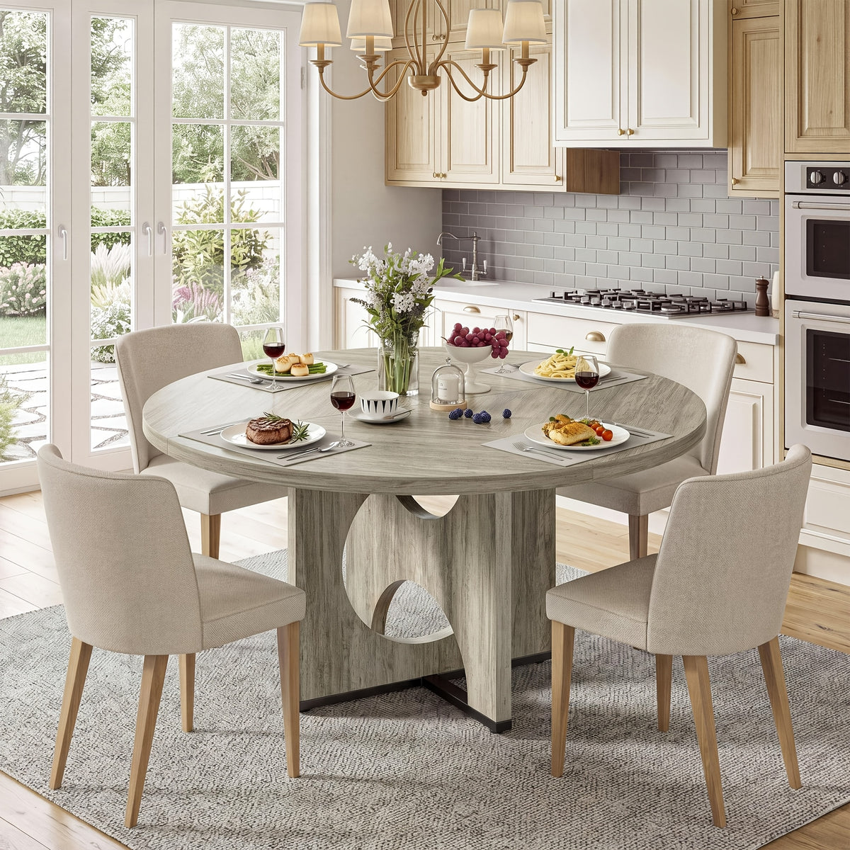 round dining table 6 wooden kitchen table pedestal base 47 - Temu