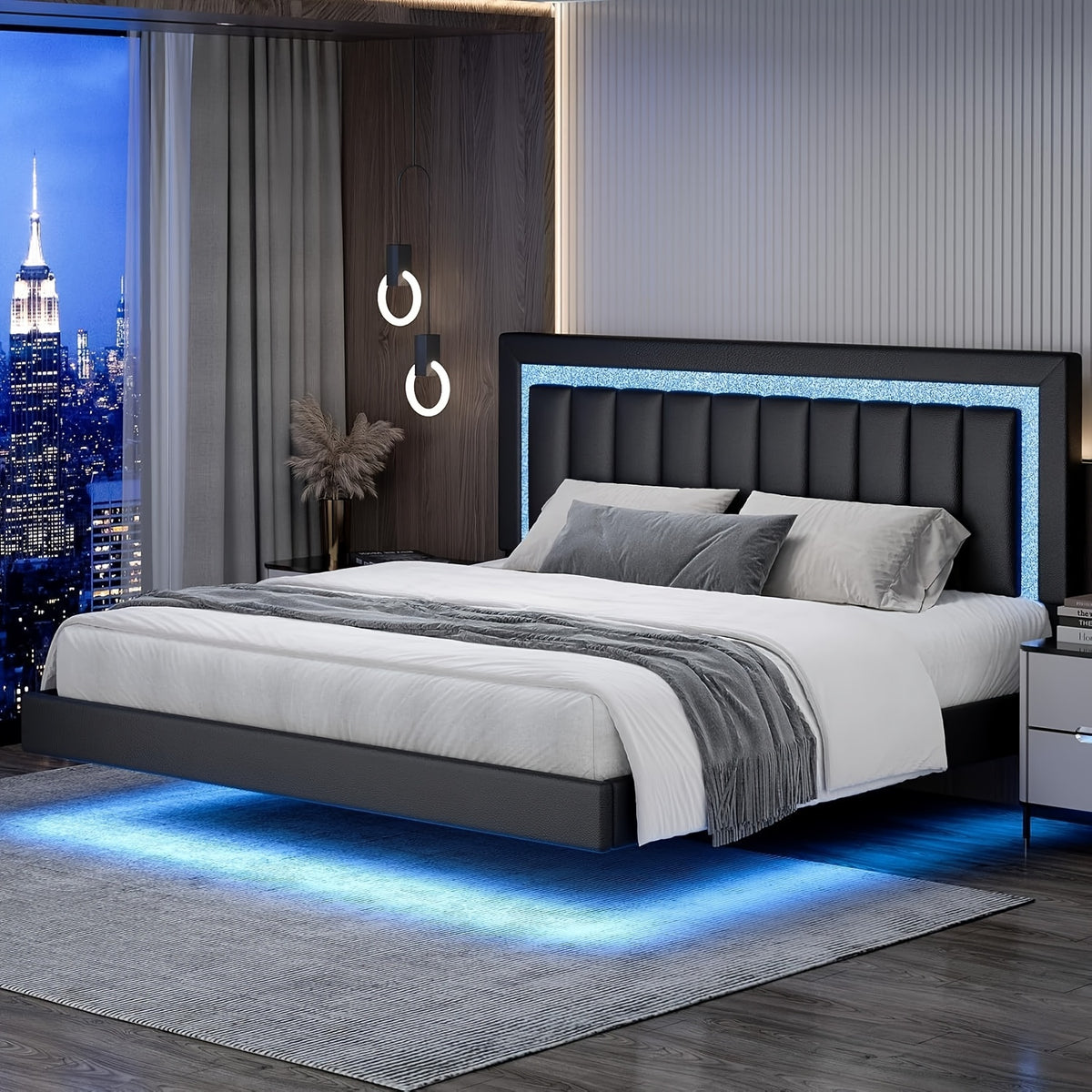 twin full queen smart led lights floating bed frame   - Temu