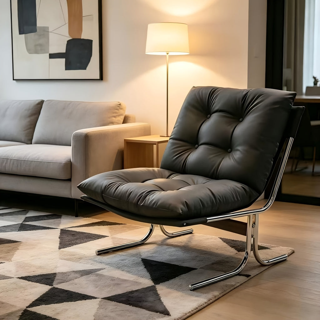 faux leather accent chair chrome metal legs armless modern - Temu