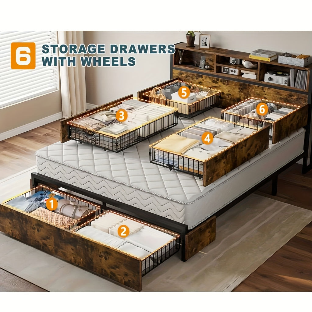 queen king bed   storage   drawers 1100lbs bed - Temu