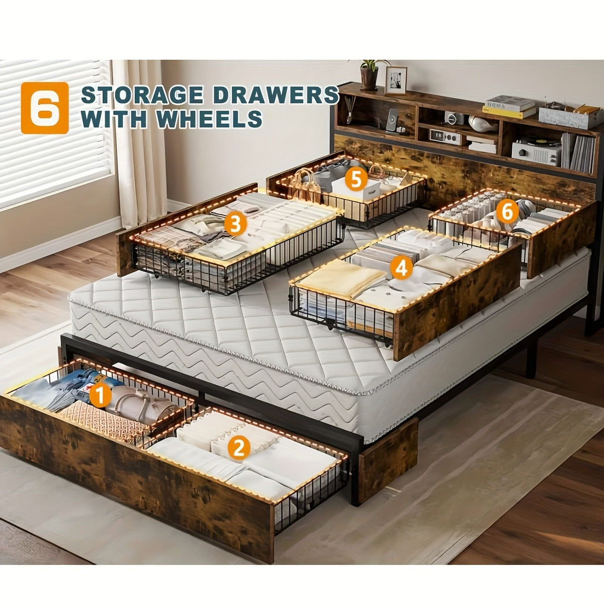 queen king bed   storage   drawers 1100lbs bed - Temu