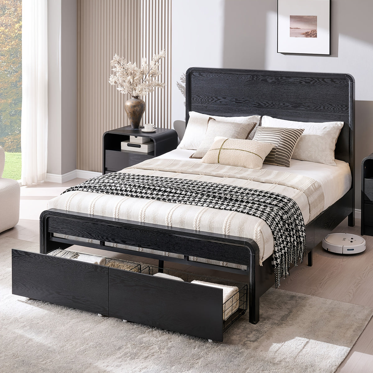 size bed frame 50 tall headboard wood platform - Temu