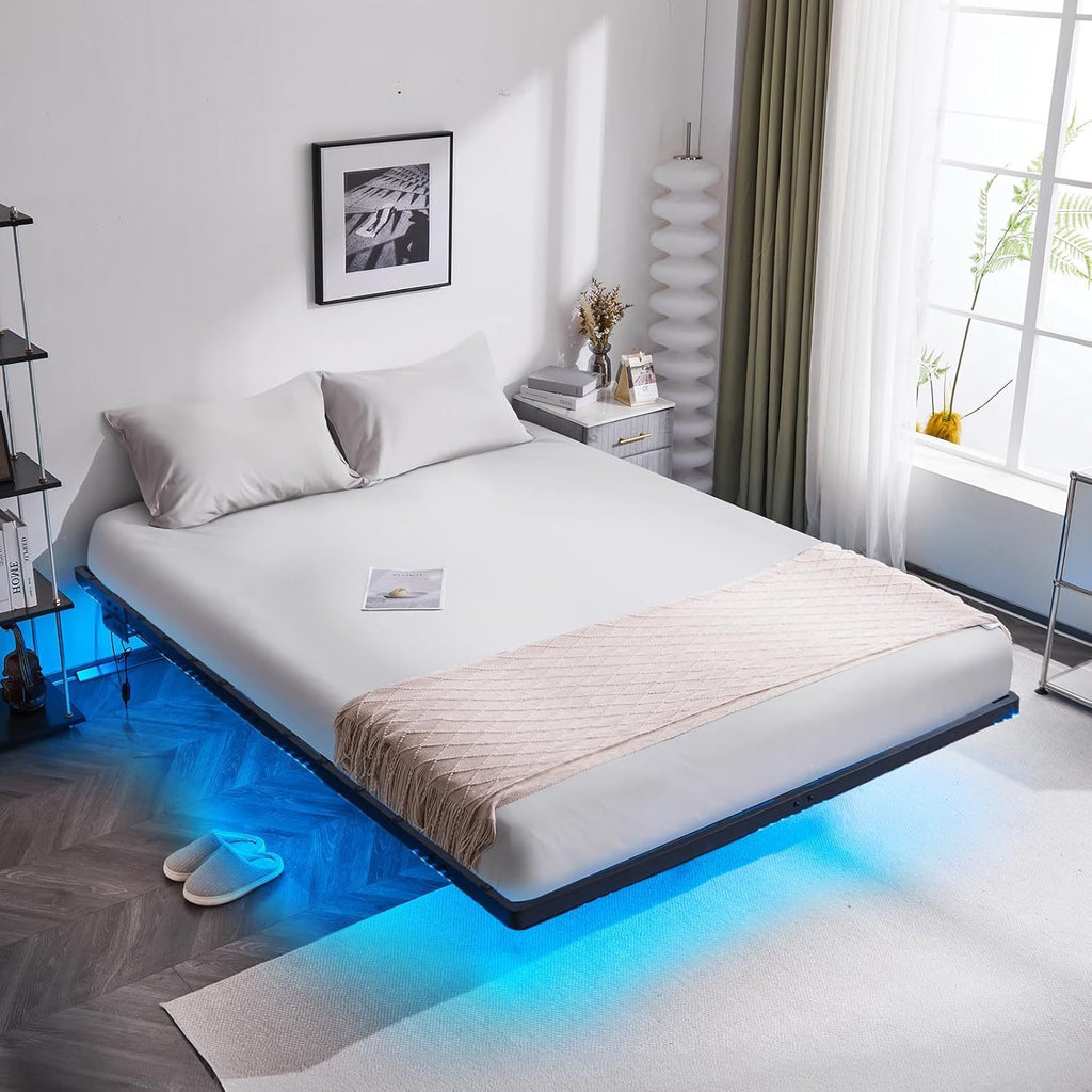 king floating bed frame usb led 14 heavy duty metal platform - Temu