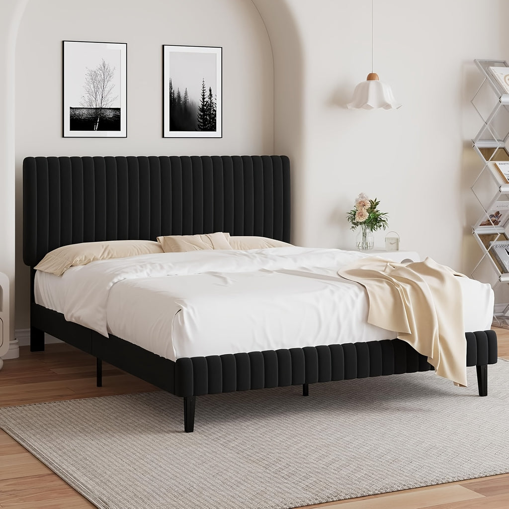 twin full queen king size bed frame velvet upholstered - Temu