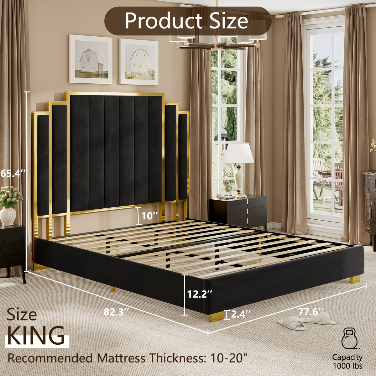 modern upholstered bed frame 65 headboard golden - Temu