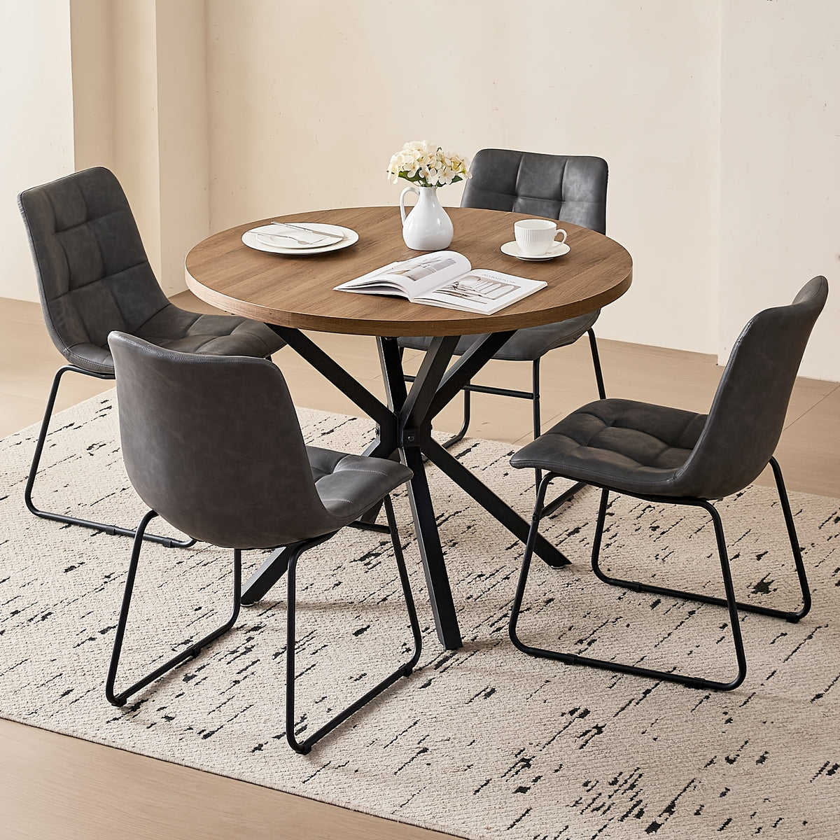 39 modern round 5pcs dining set natural wood grain - Temu