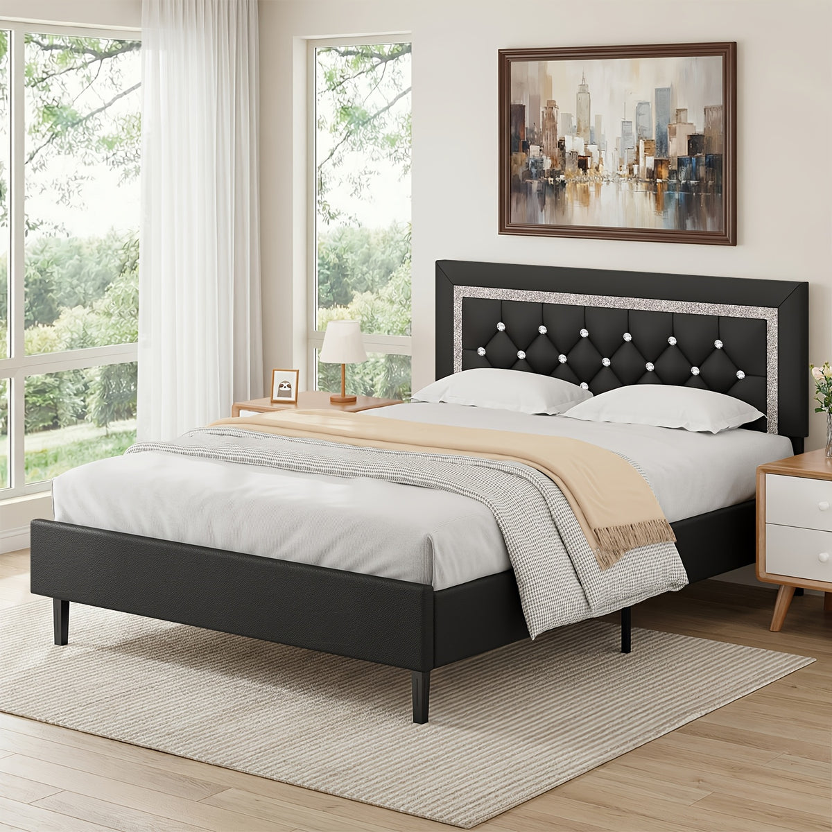twin full queen size bed frame diamond headboard wood slats - Temu