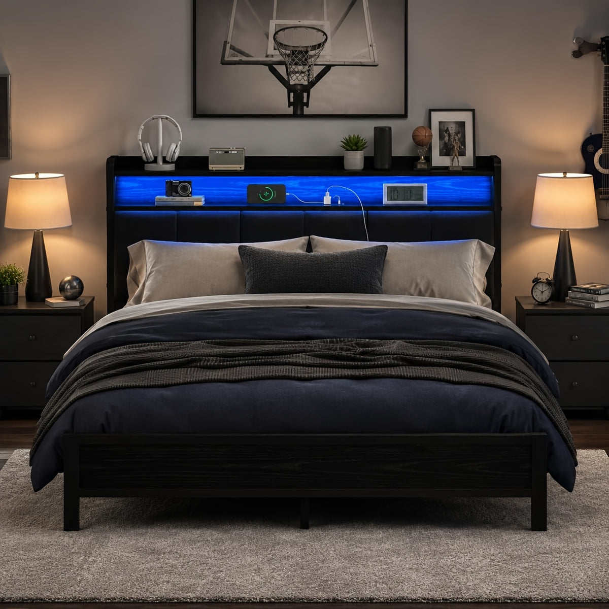 twin full queen king bed frame storage headboard upholstered - Temu