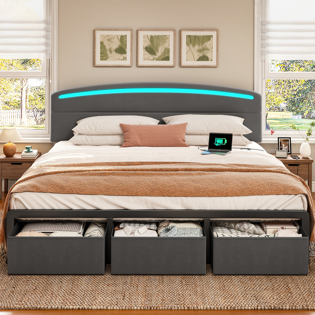 full queen king size bed frame curved headboard 2 3   - Temu