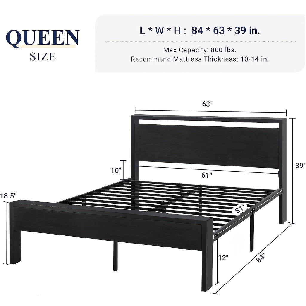 bed frame heavy duty metal platform bed wooden headboard - Temu