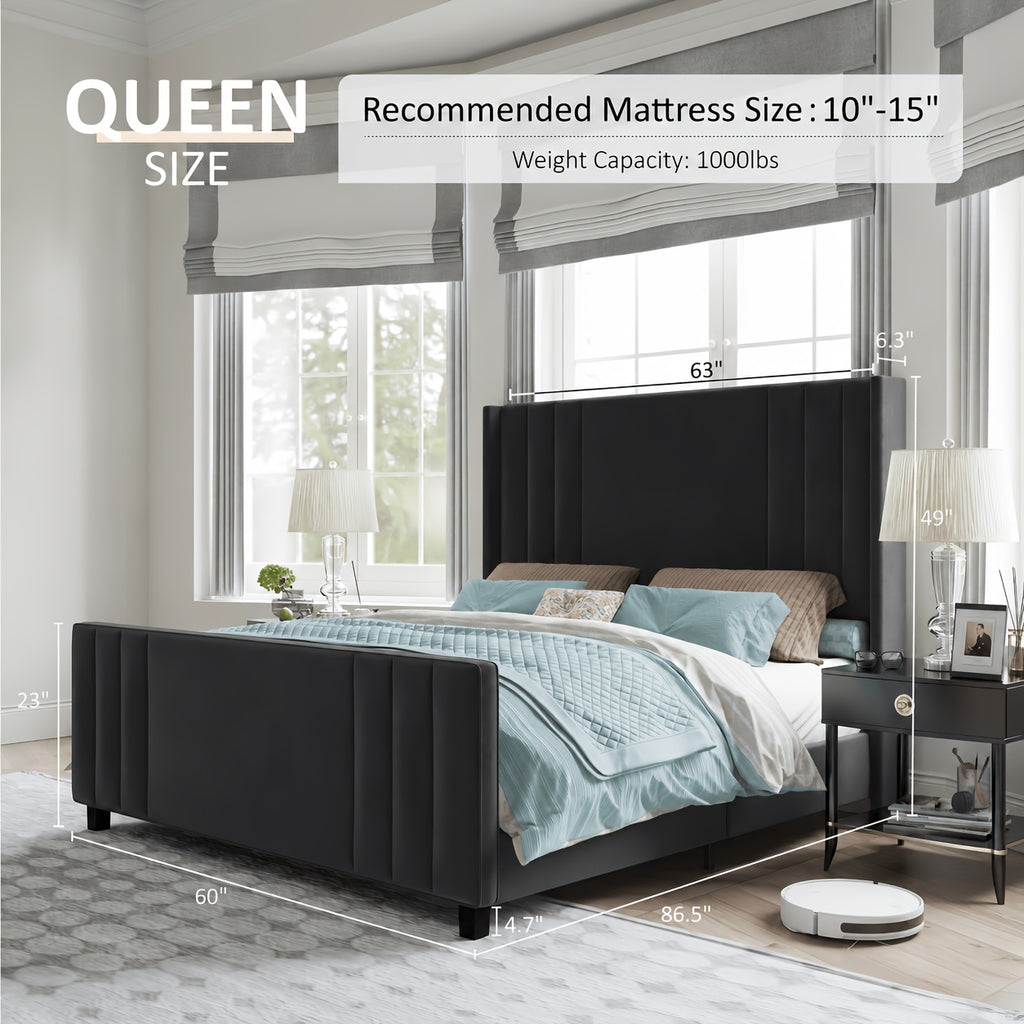 luxurious velvet platform bed frames vertical channel tufted - Temu