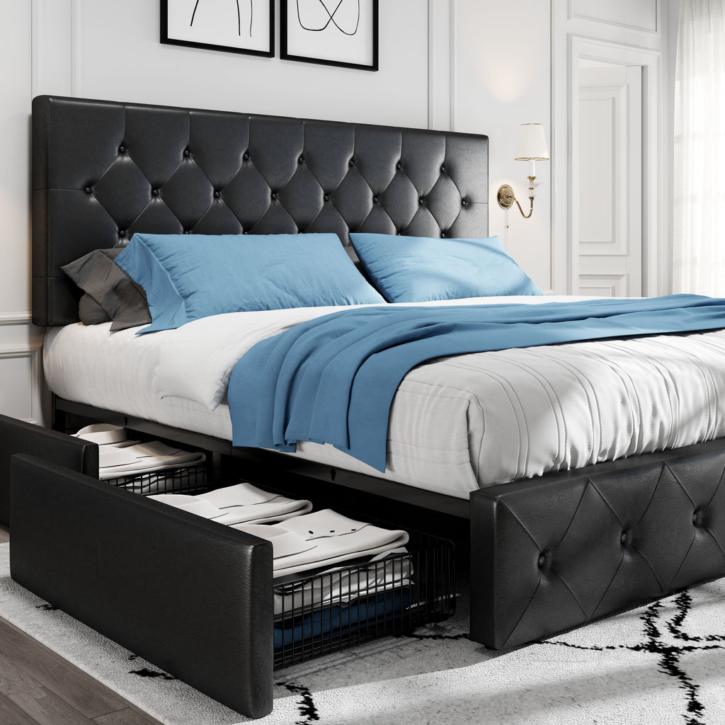 full queen king upholstered platform storage bed 4 - Temu