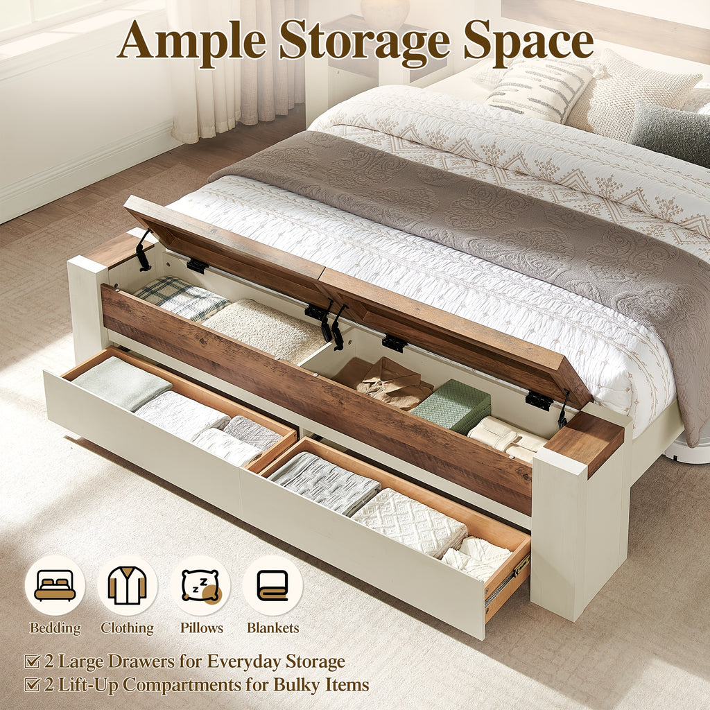 king queen size platform bed frame storage footboard - Temu