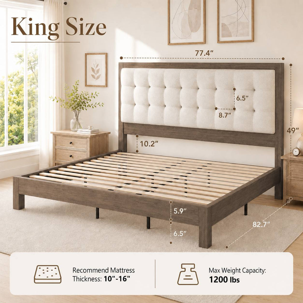classic vintage solid wood bed frame upholstered headboard - Temu