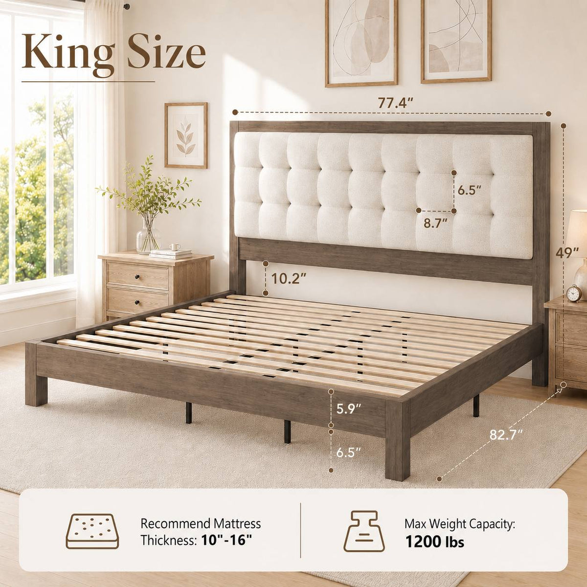 classic vintage solid wood bed frame upholstered headboard - Temu