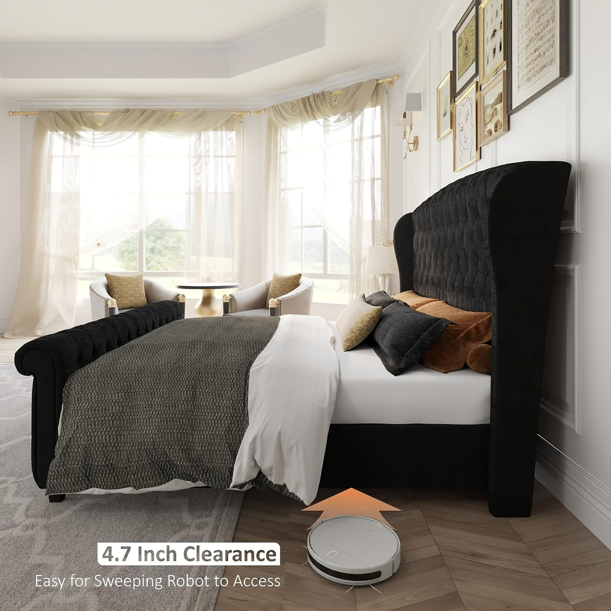 chenille upholstered platform bed frame scroll wingback - Temu
